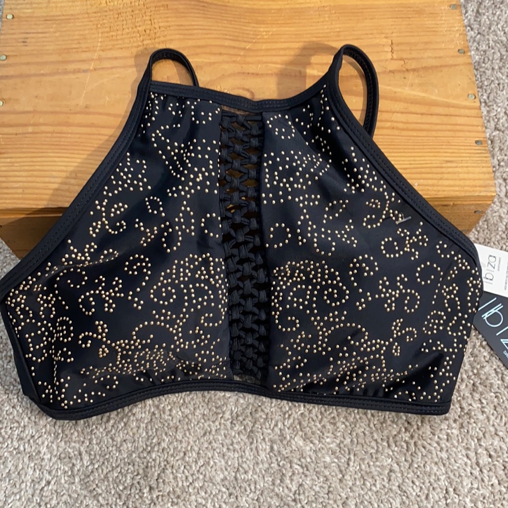 NWT IBIZA SWIMWEAR. Size M black w rhinestones